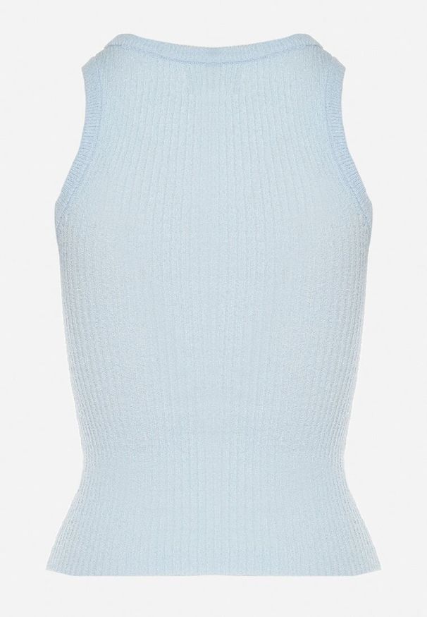 Born2be - Niebieski Top z Prążkowanego Materiału Ovilora. Okazja: na co dzień, na spacer. Kolor: niebieski. Materiał: materiał, prążkowany. Styl: casual