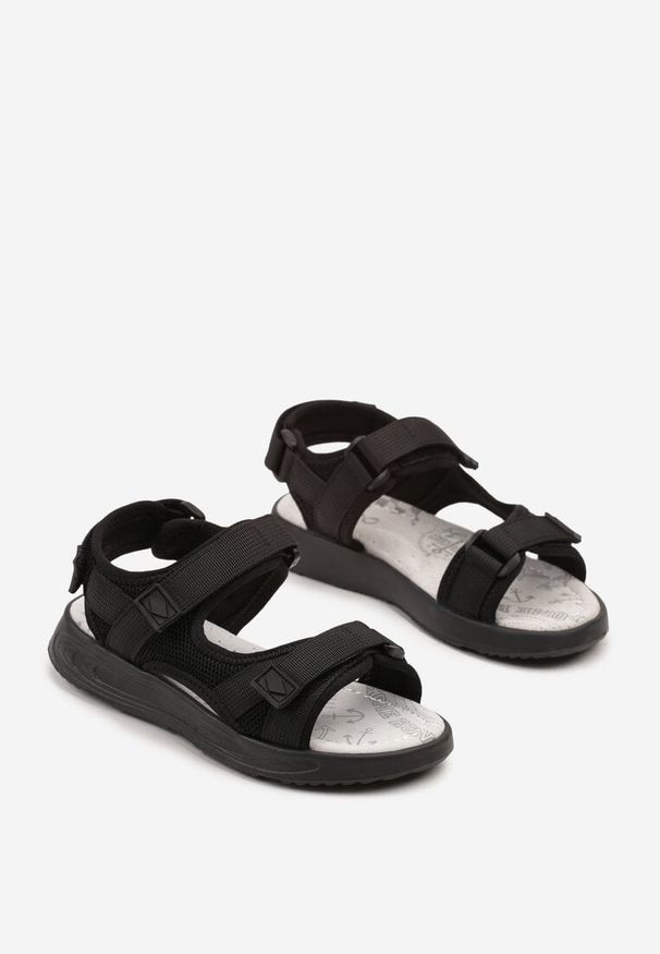 Born2be - Czarne Sandały w Sportowym Stylu ze Skórzaną Wkładką Dovirelle. Okazja: na plażę, na co dzień. Zapięcie: rzepy. Kolor: czarny. Materiał: skóra. Styl: sportowy