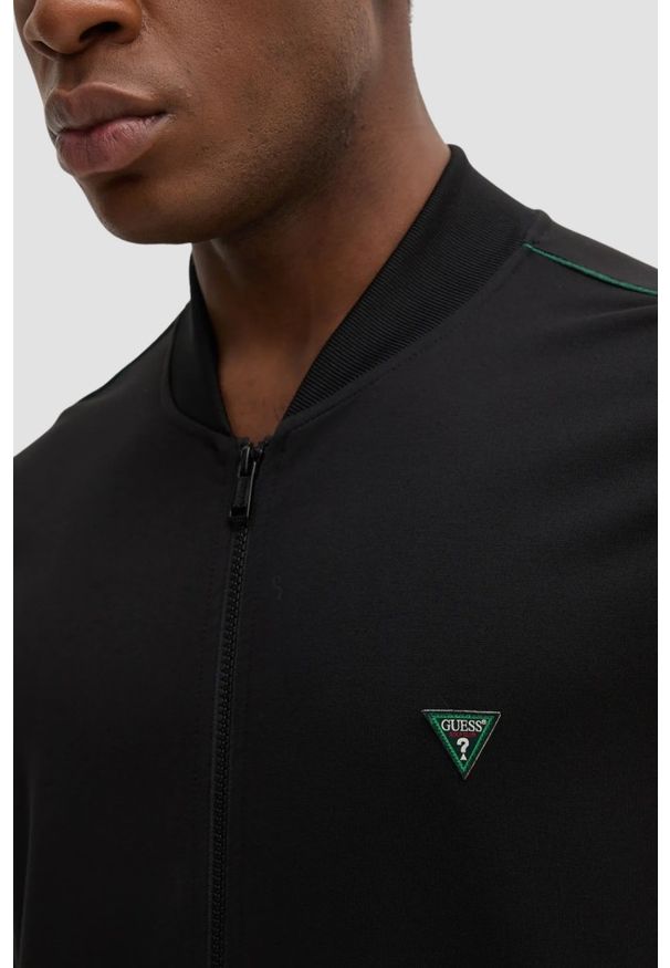 Guess - GUESS Czarna bluza męska rozpinana Truck Interlock, Rozmiar M. Kolor: czarny. Materiał: wiskoza