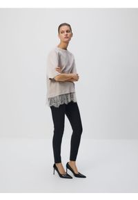 Reserved - T-shirt z bawełny merceryzowanej - beżowy. Kolor: beżowy. Materiał: bawełna