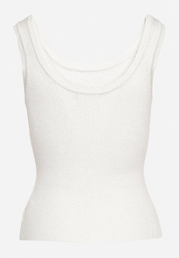 Born2be - Szary Top z Wiskozą Obszyty Metaliczną Nicią Nerevana. Okazja: na co dzień, do pracy. Kolor: szary. Materiał: wiskoza. Styl: wizytowy, elegancki, casual