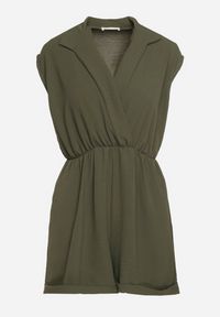 Born2be - Ciemnozielony Kombinezon z Nakładkowym Dekoltem i Gumką w Talii Nansaliah. Kolor: zielony #5