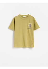 Reserved - Bawełniany t-shirt z nadrukiem - zielony. Kolor: zielony. Materiał: bawełna. Wzór: nadruk #1