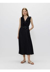 Reserved - Sukienka z lnem - czarny. Kolor: czarny. Materiał: len. Typ sukienki: rozkloszowane