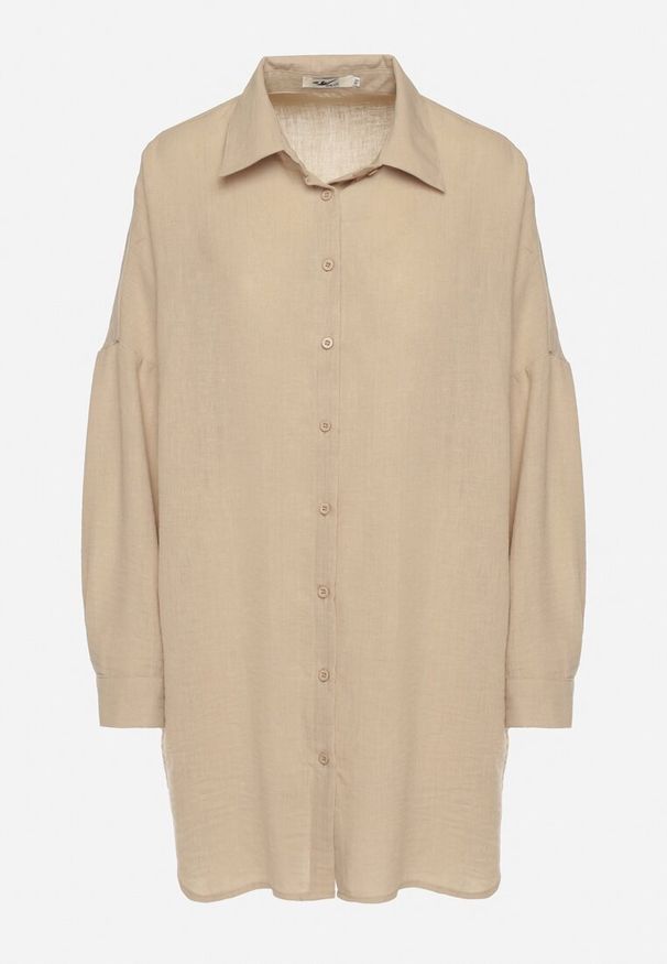 Born2be - Beżowa Klasyczna Koszula o Kroju Oversize Maronira. Okazja: na co dzień. Typ kołnierza: kołnierzyk klasyczny. Kolor: beżowy. Materiał: jeans. Styl: klasyczny