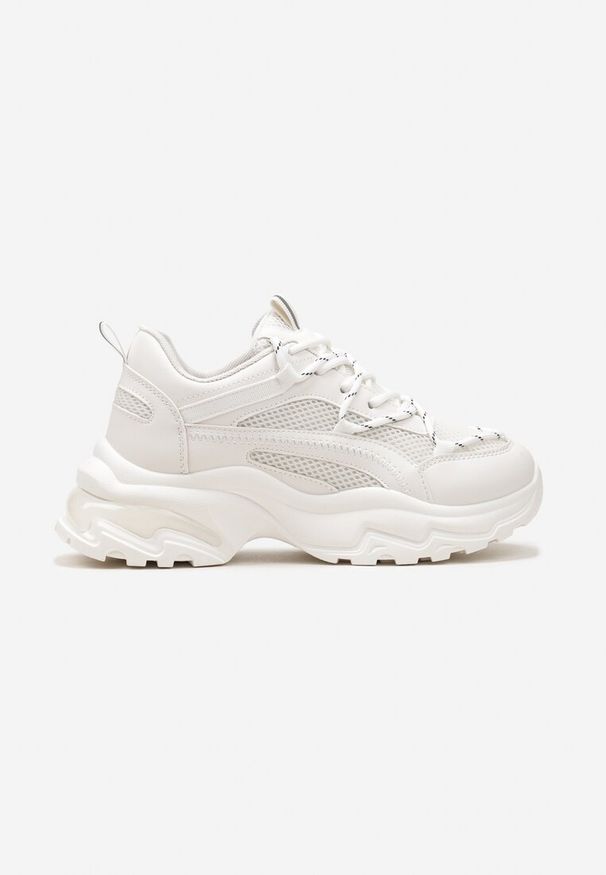 Renee - Białe Sneakersy na Masywnej Podeszwie z Siateczkowym Wstawkami i Ozdobnymi Sznurówkami Ollavia. Kolor: biały