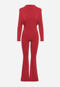 Born2be - Czerwony Koktajlowy Kombinezon Ozdobiony Wycięciem na Plecach Sewiel. Kolor: czerwony. Długość rękawa: długi rękaw. Długość: długie. Wzór: aplikacja. Styl: wizytowy #5