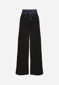 Born2be - Czarne Szerokie Spodnie z Bawełną Wysokim Stanem i Wstawką Imitującą Jeans Tannira. Stan: podwyższony. Kolor: czarny. Materiał: bawełna, jeans. Styl: klasyczny #6