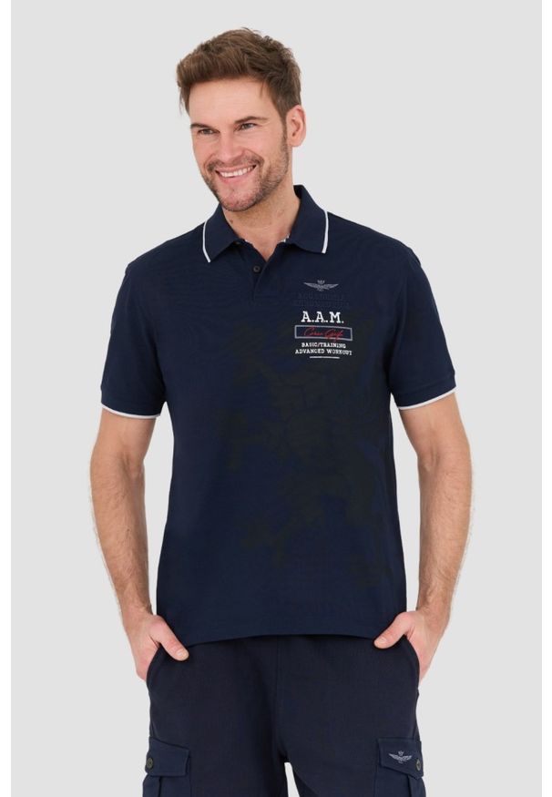 Aeronautica Militare - AERONAUTICA MILITARE Granatowa męska koszulka Polo M.C., Rozmiar XL. Typ kołnierza: polo. Kolor: niebieski