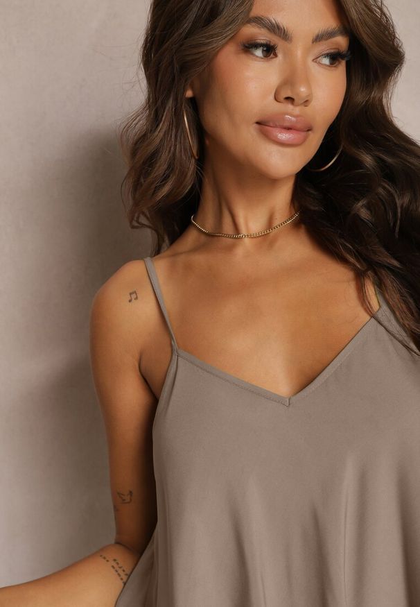 Renee - Ciemnobeżowy Top z Bawełny Rozszerzany u Dołu na Ramiączkach Ralorea. Okazja: na co dzień. Kolor: beżowy. Materiał: bawełna. Długość rękawa: na ramiączkach. Styl: casual