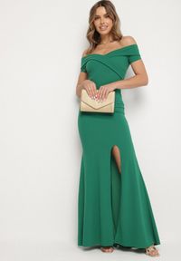 Born2be - Zielona Koktajlowa Sukienka z Hiszpańskim Dekoltem Erpollia. Okazja: na imprezę. Kolor: zielony. Styl: wizytowy #4