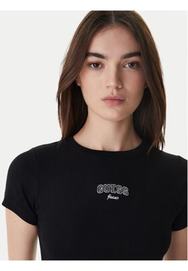 Guess Jeans T-Shirt W6RP21 KA0H1 Czarny Slim Fit. Kolor: czarny. Materiał: bawełna