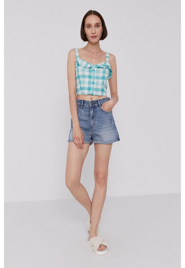 Pepe Jeans - Bluzka VALENTINA. Kolor: turkusowy. Materiał: materiał. Długość rękawa: na ramiączkach