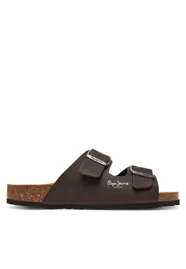 Pepe Jeans Klapki PMS90108 Brązowy. Kolor: brązowy. Materiał: skóra