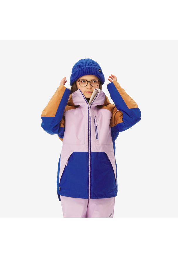 WEDZE - Kurtka snowboardowa dla dzieci Dreamscape SNB 500 ziprotec. Kolor: pomarańczowy, fioletowy, niebieski, wielokolorowy, brązowy. Materiał: puch, materiał. Długość: długie. Sezon: zima. Sport: snowboard