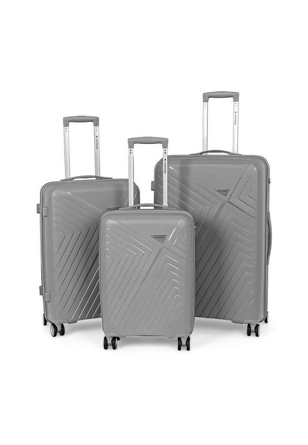 SAPPHIRE - Zestaw walizek podróżnych twardych 3w1 Sapphire ST-3030P - szare. Kolor: szary. Materiał: guma, kauczuk, materiał. Styl: elegancki, klasyczny