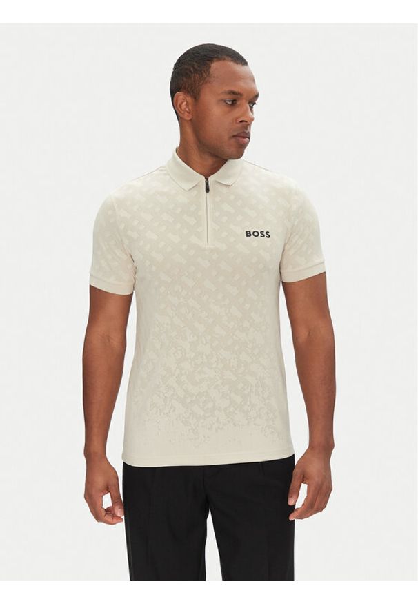 BOSS Polo Philix Toc Jq 50538106 Beżowy Slim Fit. Typ kołnierza: polo. Kolor: beżowy. Materiał: syntetyk