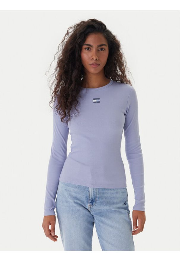 Tommy Jeans Bluzka DW0DW20178 Niebieski Slim Fit. Kolor: niebieski. Materiał: bawełna