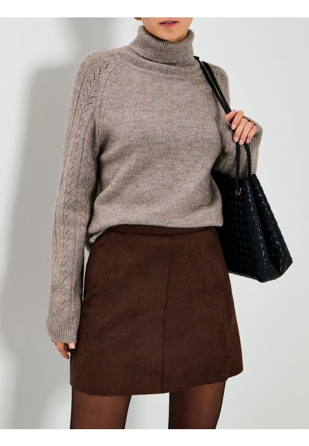 Sinsay - Golf z ozdobnymi rękawami - brązowy. Typ kołnierza: golf. Kolor: brązowy