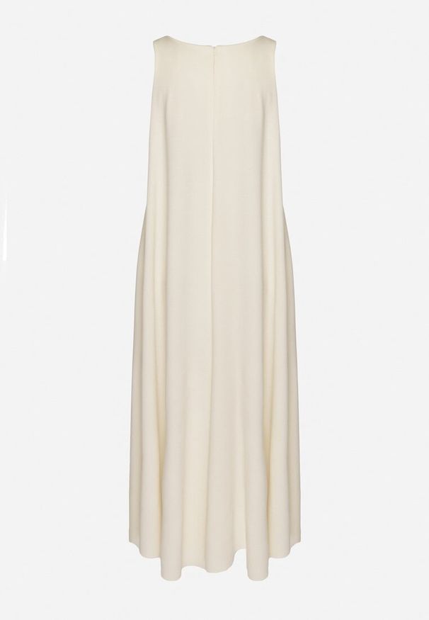 Born2be - Jasnobeżowy Kombinezon z Wiskozą i Broszką Kwiatu 3D Odellira. Okazja: na co dzień. Kolor: beżowy. Materiał: wiskoza. Wzór: kwiaty. Styl: casual, elegancki