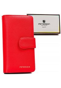 Portfel damski Peterson PTN 008-SAF czerwony. Kolor: czerwony. Materiał: skóra ekologiczna. Wzór: aplikacja #1
