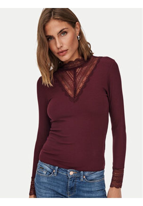 only - ONLY Bluzka Tilde 15207788 Bordowy Stretch Fit. Kolor: czerwony. Materiał: wiskoza