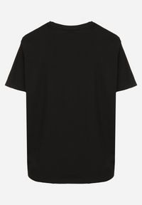 Born2be - Czarny T-shirt z Bawełny Zdobiony Nadrukiem z Cyrkoniami Telerea. Okazja: na co dzień. Kolor: czarny. Materiał: bawełna. Wzór: aplikacja, nadruk. Styl: klasyczny, elegancki, casual #7