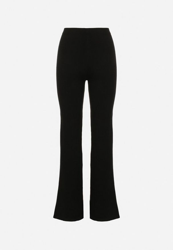 Born2be - Czarne Ocieplane Spodnie Dzianinowe o Szerokim Kroju Miorea. Okazja: na spacer. Kolor: czarny. Materiał: dzianina