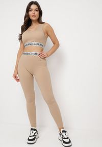 Born2be - Beżowe Elastyczne Legginsy z Szeroką Gumą w Pasie Rindama. Kolor: beżowy. Materiał: guma. Styl: sportowy #5