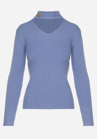 Born2be - Niebieski Sweter z Golfem z Ozdobnym Wycięciem Essine. Typ kołnierza: golf. Kolor: niebieski. Materiał: materiał. Sezon: zima #6