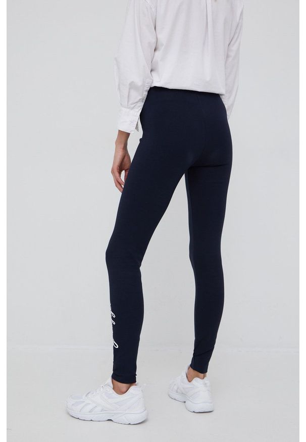 TOMMY HILFIGER - Tommy Hilfiger legginsy damskie kolor granatowy z nadrukiem. Stan: podwyższony. Kolor: niebieski. Materiał: włókno. Wzór: nadruk
