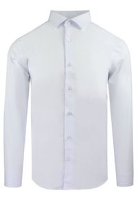 Delikatnie Taliowana Elegancka Koszula Męska - Victorio - Biała. Kolor: biały. Materiał: bawełna, elastan, poliester. Styl: elegancki #1