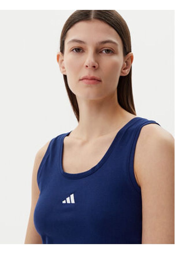 Adidas - adidas Top Essentials Small Logo JC5939 Granatowy Slim Fit. Kolor: niebieski. Materiał: bawełna