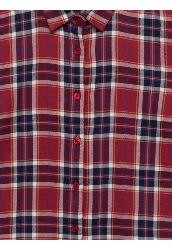 Big-Star - Koszula damska w kratę z wiskozy czerwona Petrini 604. Typ kołnierza: kołnierzyk klasyczny. Kolor: czerwony. Materiał: wiskoza. Styl: elegancki, retro, klasyczny