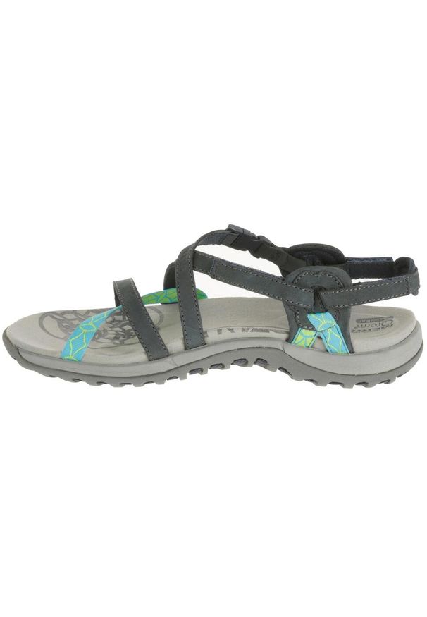 Merrell - Sandały turystyczne Jacardia damskie. Zapięcie: klamry. Kolor: wielokolorowy, niebieski, szary. Materiał: kauczuk, skóra