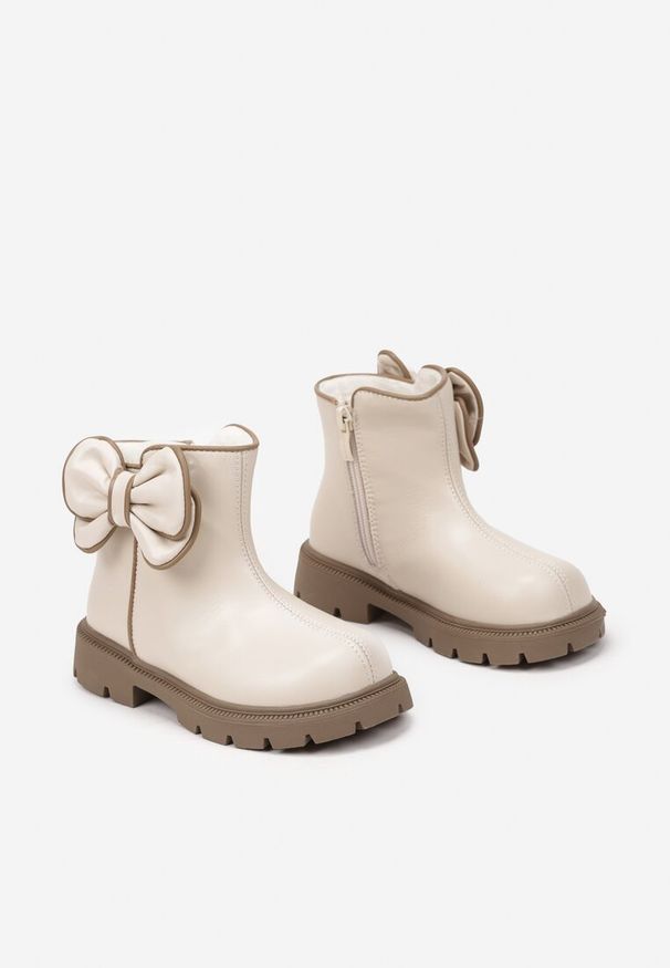 Born2be - Beżowe Eleganckie Botki z Ozdobną Kokardą Temindria. Okazja: na uczelnię, na co dzień. Kolor: beżowy. Materiał: jeans. Wzór: aplikacja, kolorowy. Styl: elegancki