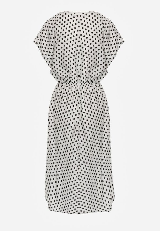 Renee - Biało-Czarna Sukienka z Bawełny o Rozkloszowanym Kroju z Gumką w Talii Emilla. Okazja: na co dzień, do pracy, na spotkanie biznesowe. Kolor: biały. Materiał: bawełna. Długość rękawa: krótki rękaw. Typ sukienki: rozkloszowane. Styl: casual, biznesowy, elegancki