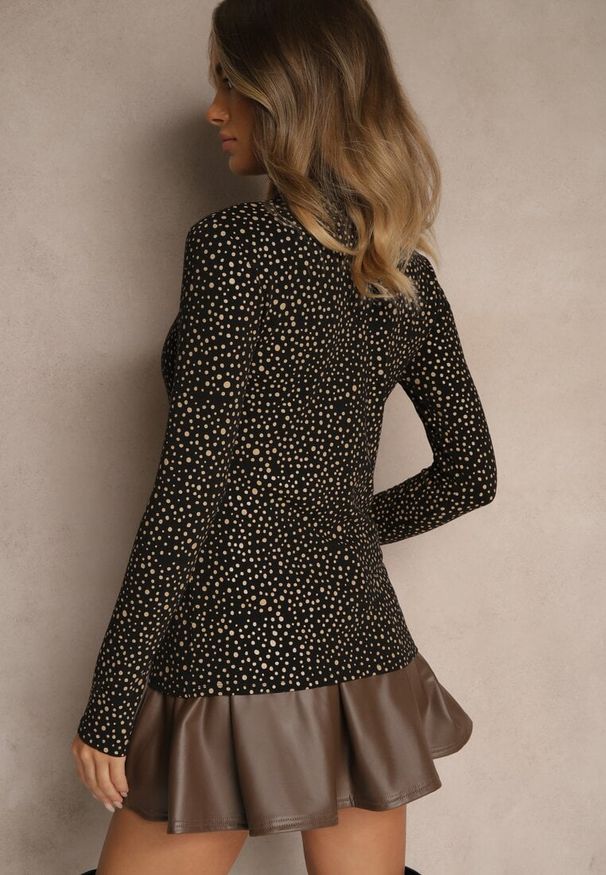 Renee - Czarna Bawełniana Bluzka z Golfem Typu Longsleeve w Groszki Neatte. Okazja: na co dzień. Typ kołnierza: golf. Kolor: czarny. Materiał: bawełna. Długość rękawa: długi rękaw. Wzór: grochy. Styl: casual, klasyczny