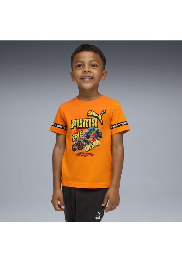 Puma - Koszulka dziecięca PUMA × HOT WHEELS™ MONSTER TRUCKS PUMA Orange Glo. Kolor: pomarańczowy, wielokolorowy, żółty. Sport: joga i pilates