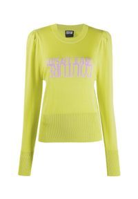 Versace Jeans Couture - VERSACE JEANS COUTURE - Zielony sweter z logo. Kolor: zielony. Materiał: wełna. Długość rękawa: długi rękaw. Długość: długie. Sezon: jesień #3