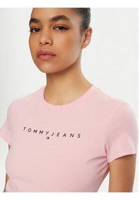 Tommy Jeans T-Shirt Linear DW0DW18398 Różowy Slim Fit. Kolor: różowy. Materiał: bawełna