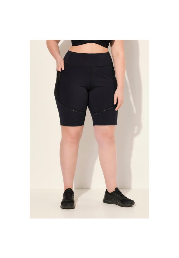 ULLA POPKEN - Damskie Kolarki szybkoschnące ażurowy wzór kieszeń. Kolekcja: plus size. Kolor: czarny. Materiał: elastan, poliester, materiał. Wzór: ażurowy