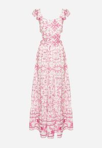 Born2be - Fuksjowa Sukienka w Ornamentny Wzór z Wycięciem Halionea. Okazja: na co dzień. Kolor: różowy. Sezon: lato. Styl: casual #4