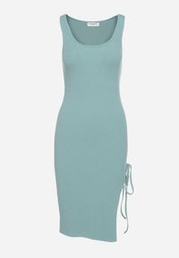 Born2be - Miętowa Bawełniana Sukienka na Ramiączka z Prążkowanego Materiału z Troczkami Moavie. Kolor: miętowy. Materiał: materiał, bawełna, prążkowany. Długość rękawa: na ramiączkach. Wzór: aplikacja. Styl: elegancki, wizytowy #7