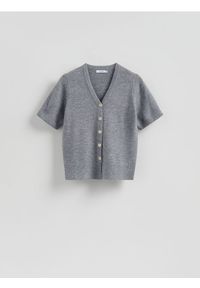 Reserved - Kardigan z dekoracyjnymi guzikami - szary. Kolor: szary. Materiał: dzianina, wełna