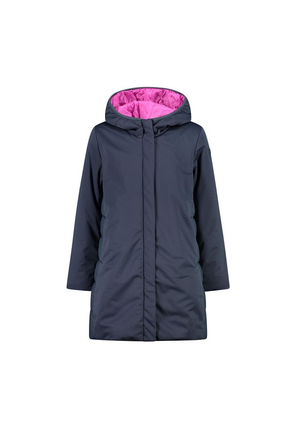 Kurtka z kapturem dla dziewczynki CMP. Typ kołnierza: kaptur. Kolor: szary, niebieski, wielokolorowy. Materiał: puch