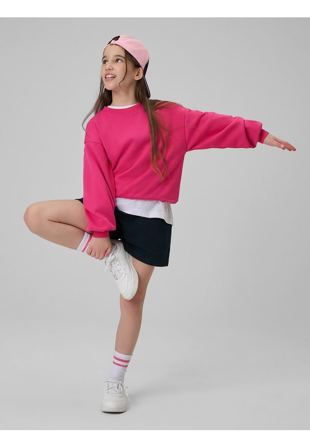 4f - 4F Spodenki dresowe dziewczęce - granatowe 152 (11-12 lat). Kolor: niebieski. Materiał: dresówka. Długość: krótkie. Wzór: gładki, ze splotem. Sezon: lato