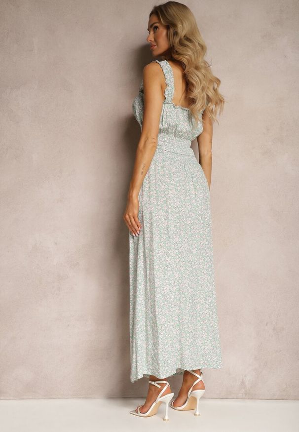 Renee - Zielony Bawełniany Komplet Top na Ramiączkach Spódnica z Ozdobnymi Guzikami i Gumką w Pasie Elasea. Kolor: zielony. Materiał: bawełna