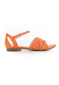 Zapato - pomarańczowe sandały na miękkiej podeszwie - skóra naturalna - model 370 - kolor dyniowy (39). Okazja: na co dzień, na imprezę. Kolor: pomarańczowy. Materiał: skóra. Wzór: nadruk, motyw zwierzęcy, kwiaty. Sezon: wiosna, lato. Obcas: na płaskiej podeszwie. Styl: boho, casual, wakacyjny #1