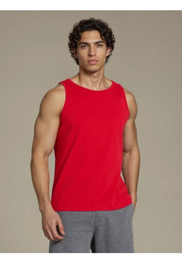 Sinsay - Bawełniana koszulka bez rękawów - czerwony. Kolor: czerwony. Materiał: bawełna. Długość rękawa: bez rękawów